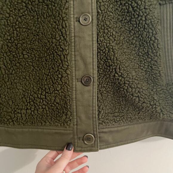 Madewell Hybrid Sherpa Jacket Olive Green Button Front Shacket Size XL - Picture 5 of 10